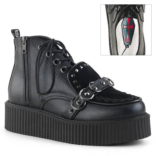 Demonia V-CREEPER-555 Black Vegan Leather/Faux Suede Schuhe Herren D609-245 Gothic Creepers Schuhe Schwarz Deutschland SALE
